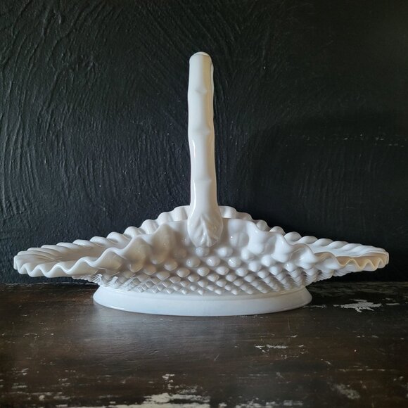 Fenton White Milk Glass Hobnail Ruffled Basket Vtg Wedding, Easter Decor 12.875" - Picture 3 of 6